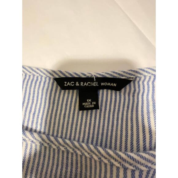 Zac & Rachel blue white striped long sleeve ruffled blouse smocked. Size 1X. - Picture 2 of 5